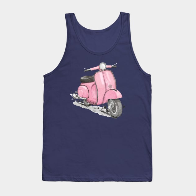 Pink Classic Retro Scooter Tank Top by Magic Mouse Illustration